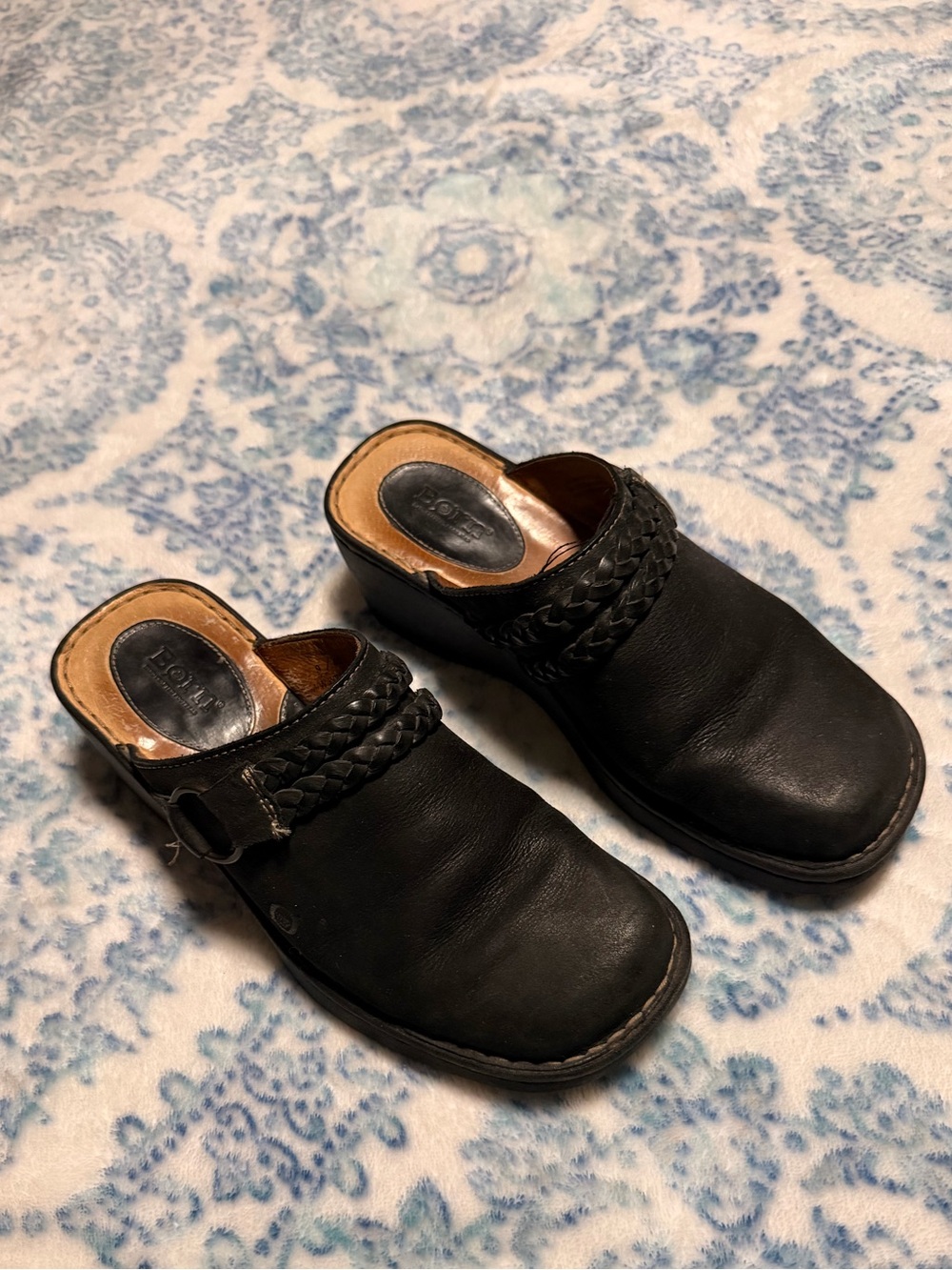 Born Black Braided-Trim Slip-On Clogs